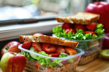 Wall Mural - Lunch at school with a sandwich served horizontally