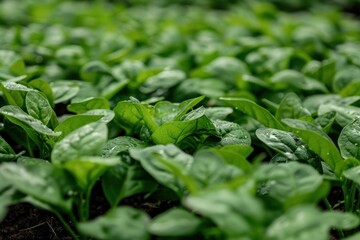 Canvas Print - Lush spinach beds without people full of green leaves a healthy agricultural crop