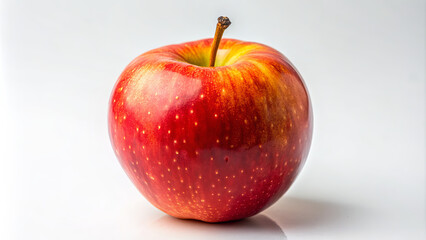 Wall Mural - A single, glossy red apple rests on a clean white surface, highlighting its bright colors and inviting appearance under soft afternoon light