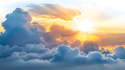 Wall Mural - majestic sun rays breaking through clouds isolated on white background,