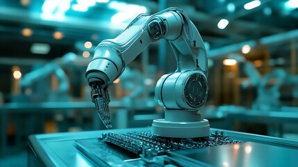Fototapete - MLP Robot arm AI analyzing mathematics for mechanized industry problem solving Concept of robotics technology and machine learning for automated manufacturing process : Generative AI