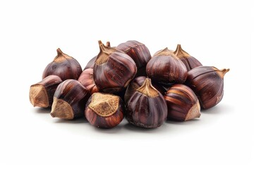 Poster - Roasted sweet chestnuts on white background with clipping path Perfect for your projects