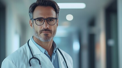 Poster - Male Doctor hospital and portrait with team for medical service healthcare and insurance for medicine Expert nurse clinic and confident for wellness health worker or specialist surgeon : Generative AI
