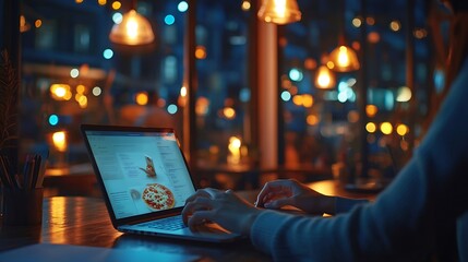 Poster - Business people laptop and planning for design at night in office creative agency and overtime food for project Teamwork support and problem solving in pizza meeting for deadline and d : Generative AI