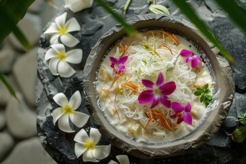 Sticker - Salim dessert with coconut milk on rock table top view