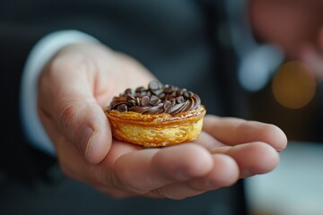 Wall Mural - Tiny chocolate treat in man s hand