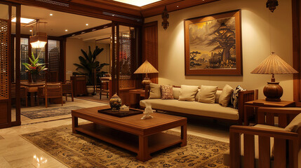 Wall Mural - Elegant Living Room with Asian Inspired Decor