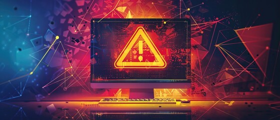 caution warning sign indicates digital technology system error danger website maintenance notice symbol illustration