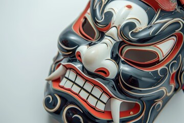 Traditional Japanese demon mask Kabuki style on white background