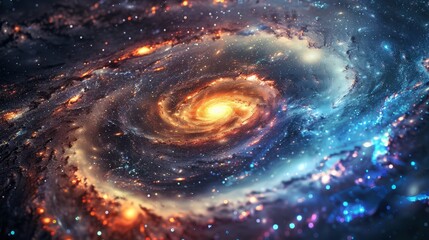 Spiral galaxy vortex with vibrant stars and nebulae, highlighting the beauty and phenomena of the universe