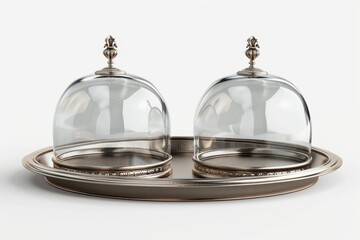 Wall Mural - Tray and cloche on white background