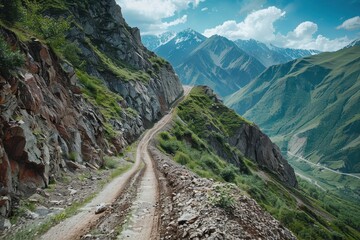 Treacherous mountain off road route to remote village in Caucasus