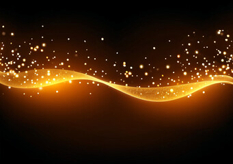 bokeh glowing round shape orange particle wave stars black space