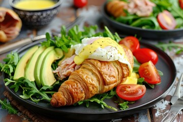 Poster - Tuna croissant with egg benedict and salad