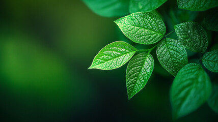 Close-up of green leaves with intricate textures against a blurred green background