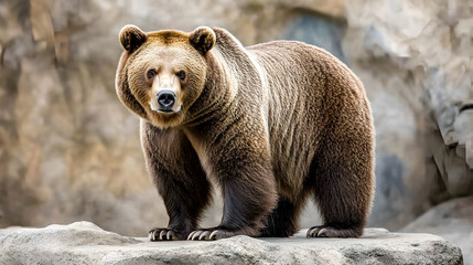 Wall Mural - Powerful Brown Bear Standing Tall on a Rock - Perfect for Wildlife Photography