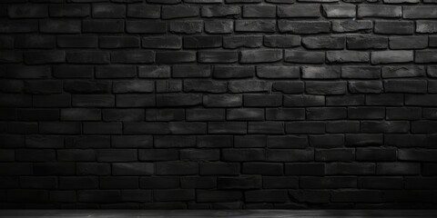 Black brick wall dark texture background with copy space for text