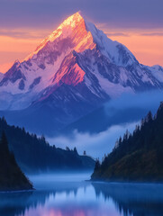 Poster - Schneebedeckte Berge bei Sonnenaufgang