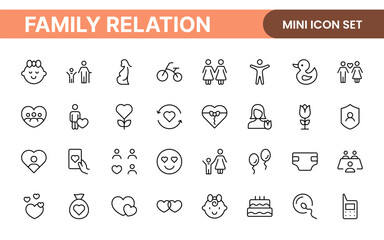 Loving Family Relationships outline modern icon set. editable line icon collection.