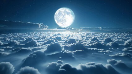 Wall Mural - 3d rendering of full moon shining above the clouds at night sky background.