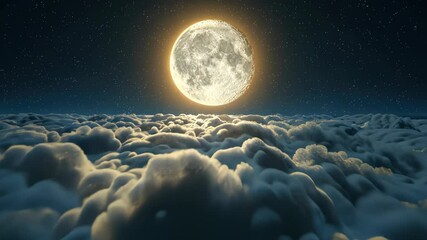 Wall Mural - 3d rendering of full moon shining above the clouds at night sky background.