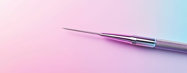 Close-up of an advanced surgical tool, designed for precise operations, with a sleek metallic finish, isolated on a soft pastel gradient background, more clarity with clear light and sharp focus,