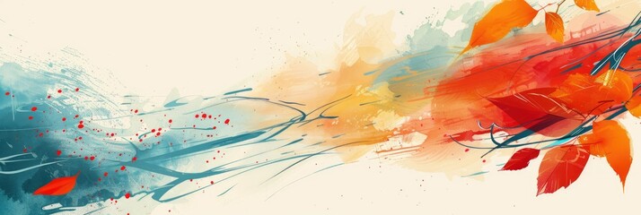 Wall Mural - An abstract art - inspired banner with bold strokes and splashes of color that represent the essence of fall, providing a dynamic space for text