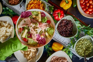 Wall Mural - Healthy salad buffet with fresh ingredients.