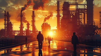 Fototapete - Happy Labor Day with silhouettes of workers and industrial machinery. Generative AI.