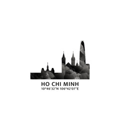 Wall Mural - Ho Chi Minh panorama, vector badge, skyline logo and icon. Vietnam metropolitan city horizon logotype with landmarks and building silhouettes. Isolated foggy abstract gradient graphic