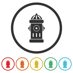 Sticker - Fire hydrant icon. Set icons in color circle buttons