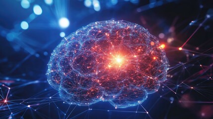 A brain with bright glowing neural connections, artificial intelligent