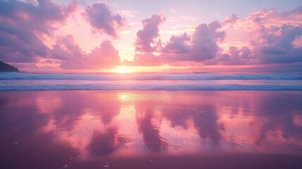 Wall Mural - Australian beach scene featuring rare morning glory clouds creating a dramatic sky. Concept: Cloud patterns, serene beach, sunrise atmosphere.