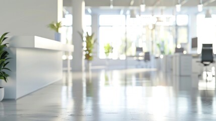 Wall Mural - A spacious office environment filled with natural light, featuring plants and a clean design, promoting a collaborative atmosphere