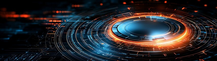 Wall Mural - Tilted perspective of an abstract, futuristic graphic shield with sharp edges and glowing accents, set against a dark, high-tech background, more clarity with clear light and sharp focus, high