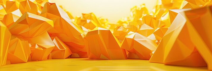 Poster - bright atmosphere, yellow tone, abstract, basic geometry, display background, 3d, octane rendering