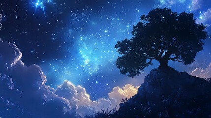 Wall Mural - A night starry sky, showcasing a vast expanse filled with twinkling stars against a deep, dark backdrop.