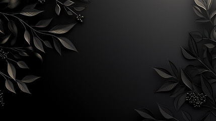 Wall Mural - A black background with leaves and berries