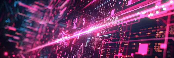 Tech-based line connection, shades of bright red, holographic
