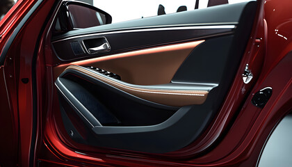 A car door with trim showcasing automotive design details isolated with white highlights, 