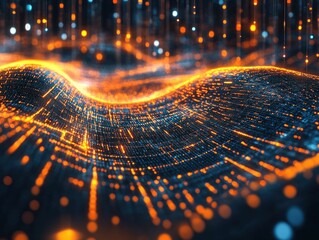 Wall Mural - futuristic 3d search engine with data streams flowing into a central point symbolizing the gathering