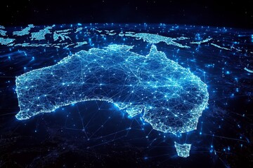 Wall Mural - Digital map of australia network connectivity created with generative ai