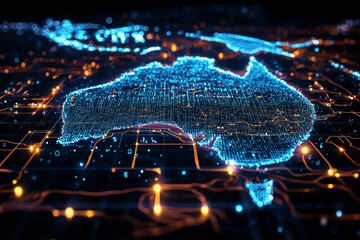Wall Mural - Digital map of australia network connectivity created with generative ai
