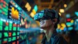© Pathompong Thongsan - Asian stock trader using virtual reality headset smiling happily and enjoying sudden stock market growth. Financial opportunity concept with happy stock broker with data. Green chart graph and real ti