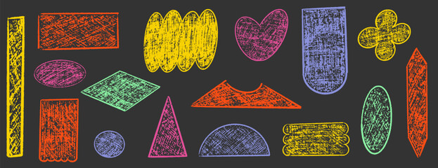 Wall Mural - Shape y2k crayon texture. Geometry form trendy y2k design. Crayon badge organic playful doodle style.