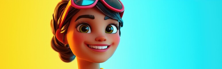 Poster - 3D cartoon portrait of a cheerful woman smiling at the viewer