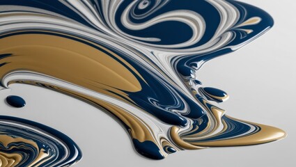 Abstract Swirl Pattern in Blue, Gold, and White Paint