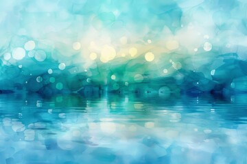 Wall Mural - An abstract background of watercolor blues and greens with smooth gradients creating a dreamy atmosphere. Blurred light reflections in the foreground add a touch of fantasy 