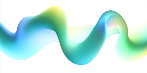 A fluid, smooth wave in a gradient of blue, green, and yellow hues flowing across a white background.