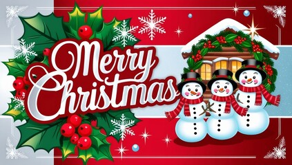 Wall Mural - A vibrant digitally illustrated Merry Christmas greeting